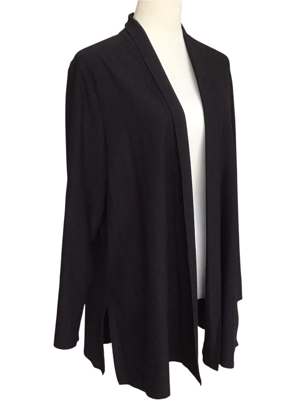Eileen Fisher Black Open Front Shawl Collar Cardigan